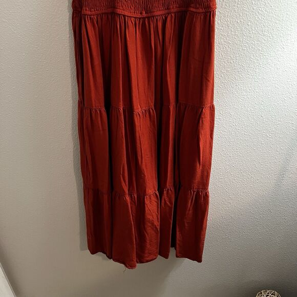 Boho A Line Dress Women‎ Medium Orange Smocked Tiered Western Stretch Ruffle - Picture 4 of 11
